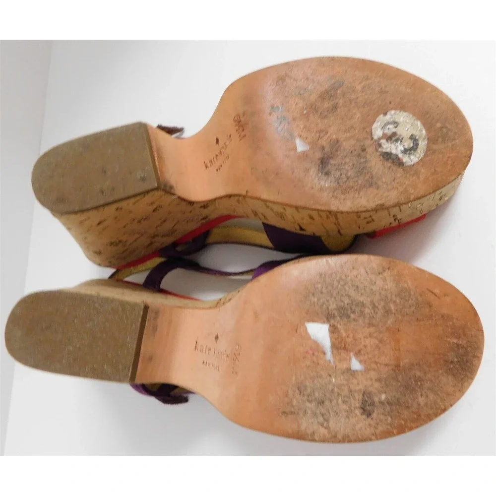 Kate Spade Red Purple Strappy Cork Platform Heel‎ Sandals 6.5 M